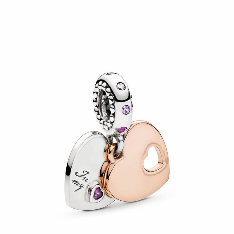 Pandora Australia Two Hearts Dangle Charm - Pandora Rose™ | VNJCLI687